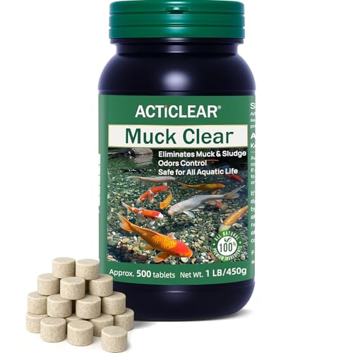 ActiClear Muck Clear – Natural Pond Sludge Treatment, 500 Tablets for Ponds, Fountains & Bird Baths, Beneficial Bacteria & Enzymes, Chemical-Free & Safe for Fish, Pets & Wildlife