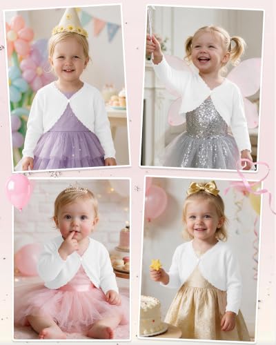 Image of Girls Cardigan, Girls Bolero Shrug Sweater, Kids Knit Hollow Out Long Sleeve, Button Cover Up Cropped Tops