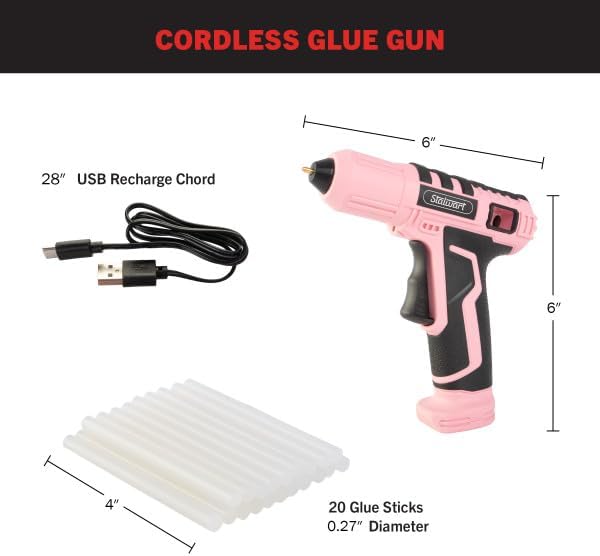 4V Cordless Hot Glue Gun - Wireless Glue Gun Kit with 15 Second Warm-Up Time and 20 Sticks - Crafting and Classroom Essentials by Stalwart (Pink)