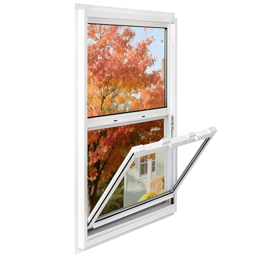 Vinyl Single Hung Sliding Window, 36' x 60' Household Window with Double-Pane Insulated Tempered Glass, White Energy-Efficient Soundproof Window for House, Mobile Home