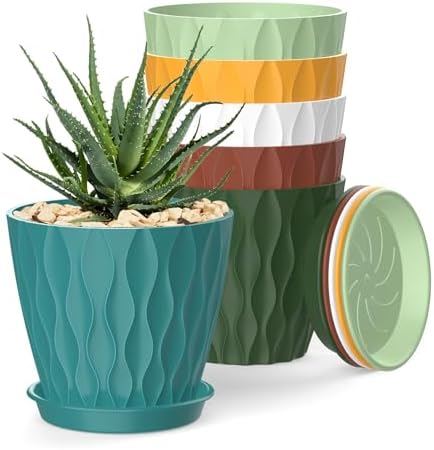 4 Inch Plant Pots, 6 Pack Indoor Flower Pots, Planters with Drain...