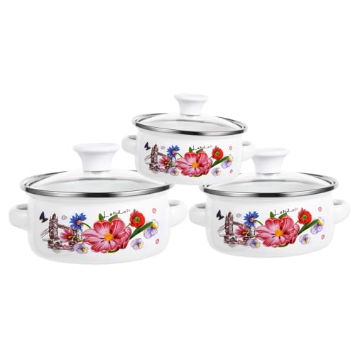Partykindom 3er Simmertopf-Set Emaille Blumenmuster