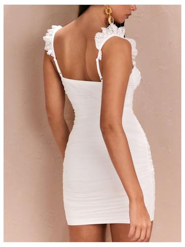 Image of Floerns Women's Lace Trim Sweetheart Neck Ruched Corset Dress Sleeveless Mini Pencil Dresses