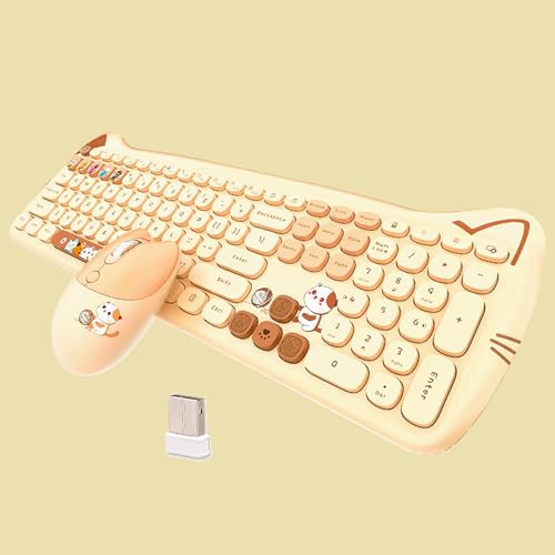 �����L 2.4G USB���C�����X�L�[�{�[�h�ƃ}�E�X�Z�b�g ���� �q���L�[�{�[�h ������� �J���t���L�[�L���b�v �É� �p��z�� PC�A�m�[�gPC�Ή� (�~���N�e�B�[ 110�L�[)