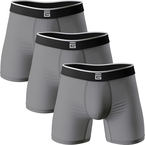 Giovici Mens Boxers Bamboo Anti Chafing Soft Comfortable Boxer Briefs Longer Leg - Boxer Shorts Multipack - Moisture Wicking Technology (4XL, Grey, 3pk)