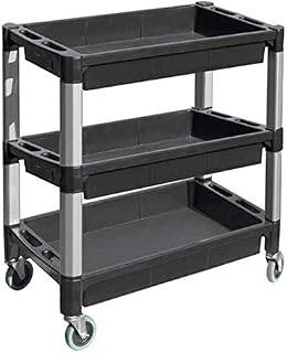 MaxWorks 80873 3-Tray Service Utility Cart With Aluminum Legs & Wheels,Black and Gray,3
