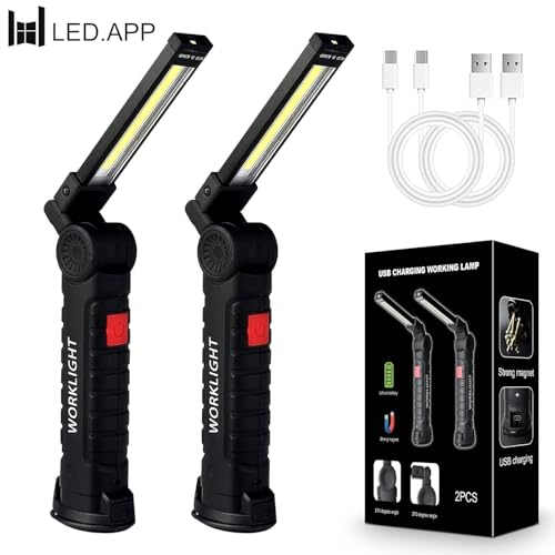 2Pack LED Work Lights, USB Rechargeable COB Light with Magnetic Base 360°Rotate and 5 Modes, Folding Flashlight Inspection Mechanic Light for Car Repairing, Workshop, Household and Emergency Use,Large - Image 5