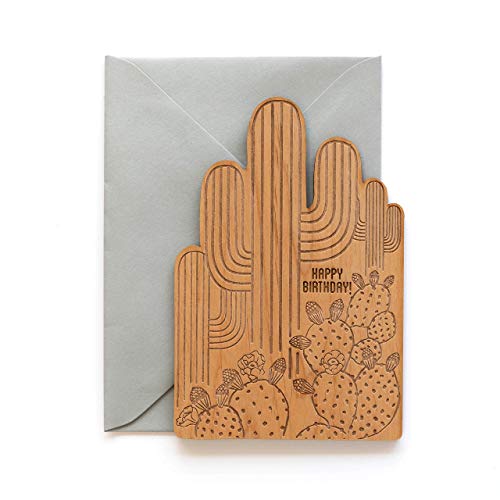 Cactus Shape Wood Birthday Card [Personalized Gifts, Custom Message, Handmade]