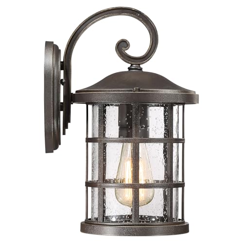 Quoizel Crusade Outdoor Wall Lantern, Coastal Armour 14.25 Inch 1-Light Palladian Bronze Wall Sconce, Clear Seeded Glass, 100W Exterior Wall Lantern Fixture, Outside Lights for Patio, Porch or Garage - Image 4
