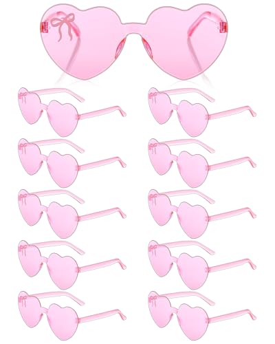 Photect 12 Pairs Heart Shaped Sunglasses Bulk for Women with Pink Bow Trendy Transparent Heart Coquette Party Favors Valentine Galentine Goodie Bag Stuffers Gifts Eyewear Accessories