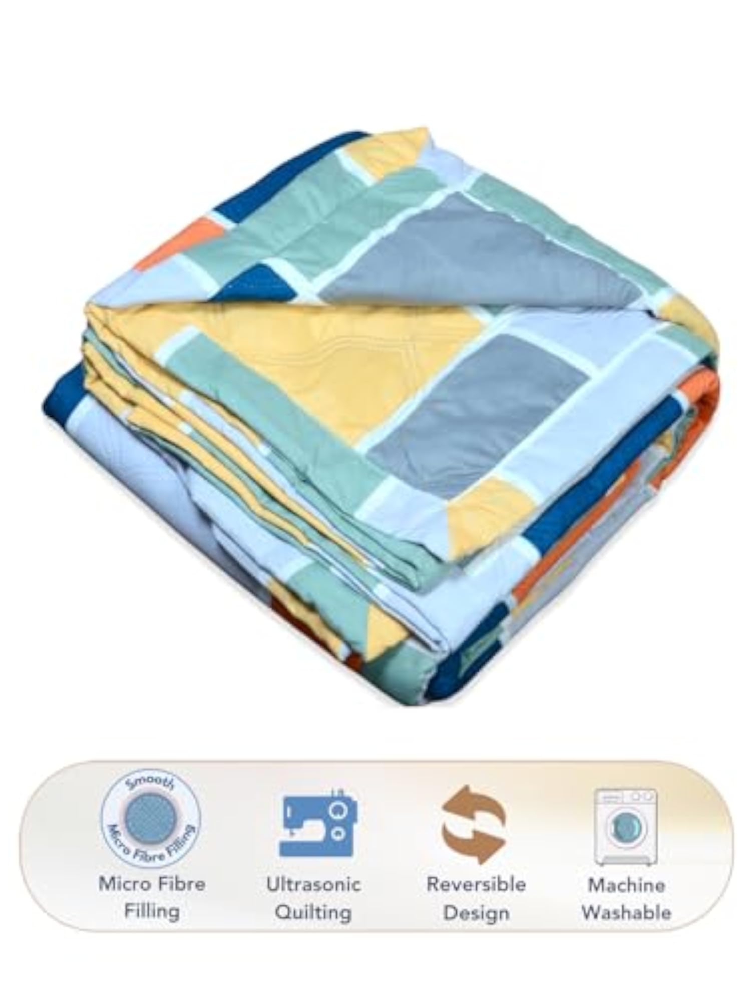 Multicolor Geometric Cotton Blend King Size Bedcover with Pillow Covers
