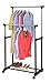 Finnhomy Double Rail Adjustable Rolling Garment Rack with Bottom Shelf - Clothes Hangers with Wheels - Rolling Clothes Organizer, Black and Chrome