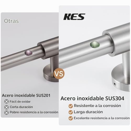 Miniatura 4 de Kes Barra De Ducha Acero Inoxidable, Barra Ducha Deslizante Con Soporte Alcachofa Ducha, Acabado Cepillado 78cm, F209s78dg-Bs