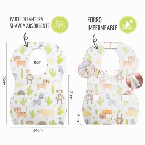 Miniatura 4 de Yoassi 50pcs Baberos Bebé Desechables Impermeables Ajustable Monolítico Baberos Para Bebés Con Bolsillo De Alimentación, Niño De 0 A 3 Años Comidas En Casa Viajes Restaurante