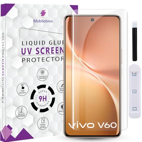 Image of Premium HD+ UV Tempered Glass Screen Protector For Vivo V60 5G / V60e (6.77 Inch , Pack of 1) Full Adhesive UV Curved Screen Protector Case Friendly HD Clarity with installation kit & Guide