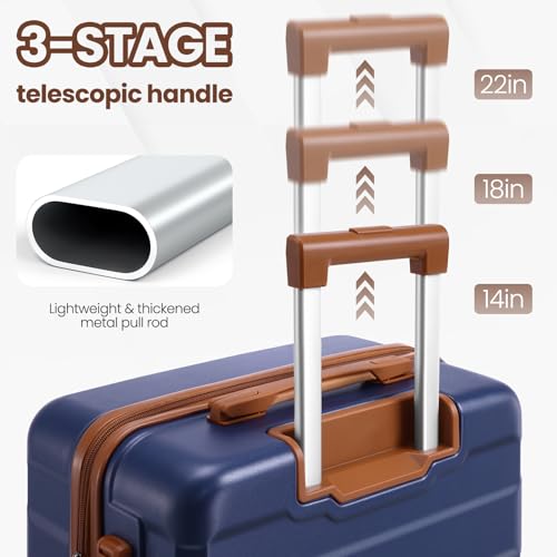 Hoteel 3 Piece Carry on Luggage Sets with Spinner Wheels, ABS Hard Shell Suitcase with TSA Locks, 20 Inch Lightweight Luggages for Travel, Dark Blue(BP/TB/20)4