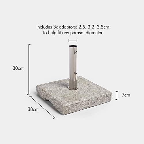 VonHaus Parasol Base 22kg  Umbrella Stand for Outdoor, Garden, Patio  Heavy Duty Parasol Holder Comes with 3 Pole Adaptors, Carry Handles, 2 Locking Screws  Square Shape, Stone Granite Effect, Grey