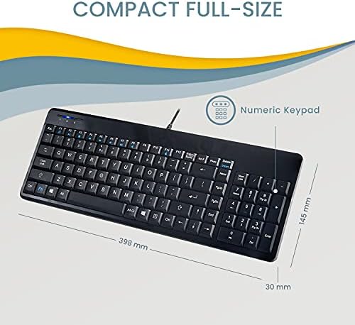 Perixx PERIBOARD-220U Wired USB Compact Keyboard with Numeric Keypad, Black, UK Layout