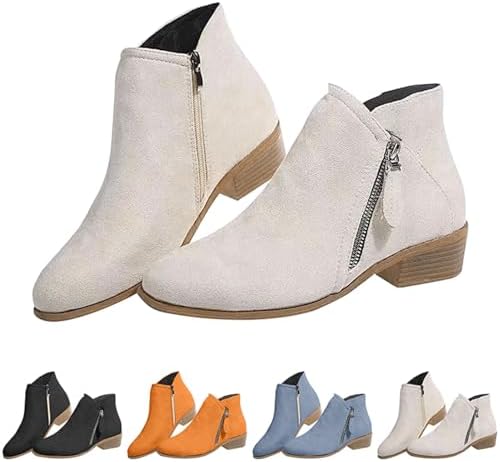 Stivaletti Donna Comodi Con Pianta Larga - Stivali Corti Con Cerniera Laterale Per Tutti I Giorni