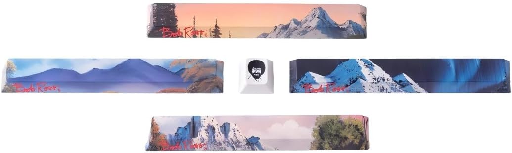 Officially Bob Ross Keycaps -Panoramic Scenic Spacebars& Escape Key with Dye-Sublimated Art, 1.5mm Thick PBT, Cherry Profile- 6.25u and R1 1u MX Compatible