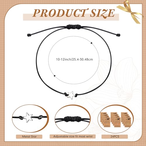 24 Pcs Star Shape Bracelet Set with Make a Wish Card Christmas Employee Appreciation Gifts Adjustable Inspirational Bracelet Cord String for Women Jewelry Gifts2