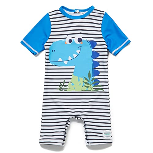 Mazuliso Bebé Niño Traje de Baño Entrepierna Inferior Botón UV una Pieza Manga Corta Bañadores Sombrero con Cremallera(BUDino2,62-68 CM)