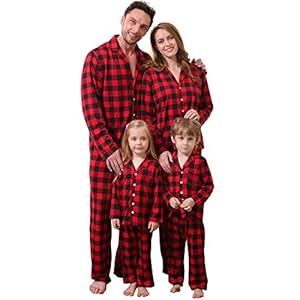 Amissz Pijamas Dos Piezas Familiares de Navidad, Ropa de Noche Homewear Algodón Camisas de Manga Larga + Pantalones Largos Sudadera para Bebés Niños Mamá Papá