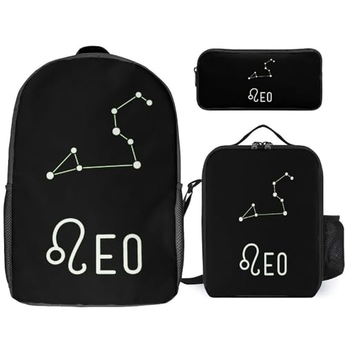 Leo Constellation Classic Backpack Lunch Bag Pencil Case 3 Piece Set Travel Daypack