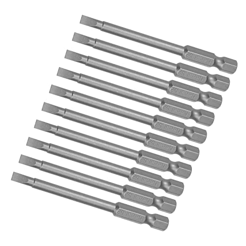 Kozelo 10 puntas de destornillador ranuradas – [3 pulgadas x alto 1/4 x SL4] cabeza plana magnética de vástago hexagonal para uso neumático o herramienta eléctrica, acero S2
