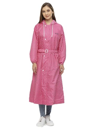 Image of Citizen Polyester Reversible Casual Style Raincoat For Women With Inbuilt Hood,Waist Belt & Matching Carry Pouch|Stylish Polka Dot Design|Durable & Lightweight Rainsuit With High Tearing Strength