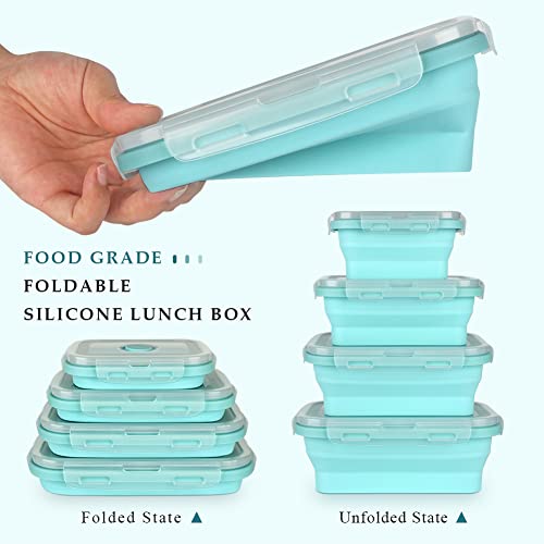 Keweis Silicone Food Storage Containers With Lids, Collapsible Silicone Lunch Box Bento Boxes, Meal Prep Container For Kitchen, Bpa Free, Microwave Freezer And Dishwasher Safe, Set Of 4 - Square Blue #TOP5