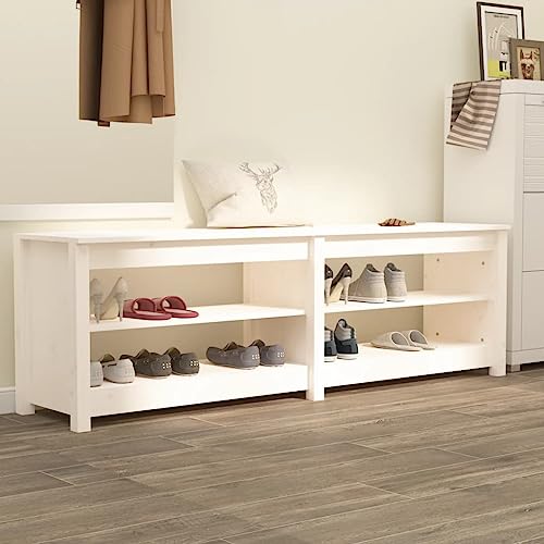 RAUGAJ Banco de zapatos blanco 160 x 36,5 x 50 cm, madera maciza de pino, color blanco