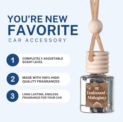 Image of C&E Craft Co Hanging Car Air Freshener Diffuser 2 Pack, Long Lasting Fragrance Oil Car Freshener, Glass Bottle Auto Air Freshener, Made in USA (Teakwood + Mahogany)
