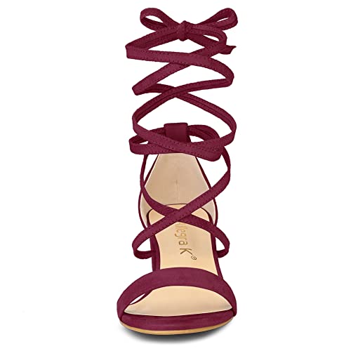 Allegra K Allegra K Women's Lace Up Mid Chunky Heeled Burgundy Sandals 10.5 M US