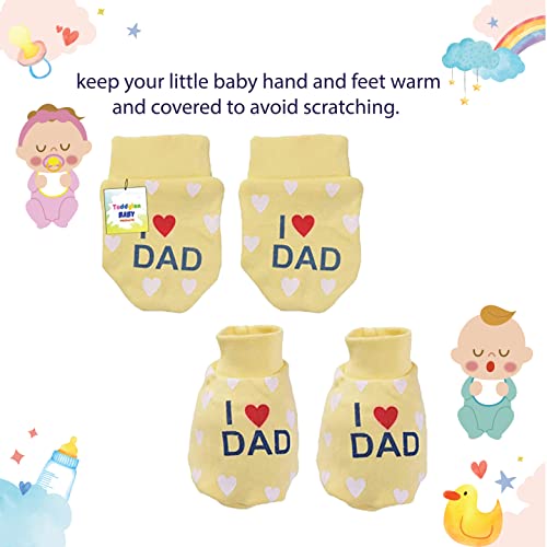 Image of Toddylon Baby Mitten & Booties Set Printed Cotton Hand Gloves and Socks Combo (0-6 Months)