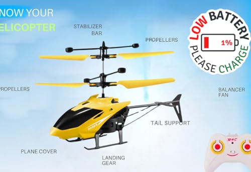 Image of Remote Control Helicopter Toy for Kids Gravity Sensing with, Rechargeable Battery, LED Lights Indoor Toy for Ages 6+ Birthday Gift Chirstmas Gift, (Pack of 1) (Yellow)