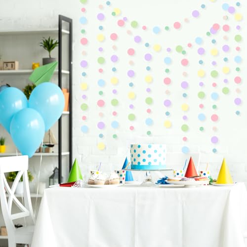 Image of Outus 10 Pieces Colorful Circle Garland Banner Hanging Paper Dot Decorations for Classroom, Birthday Party, Baby Shower, Wedding Backdrop & Photo Booth Graduation Decor (Pastel)