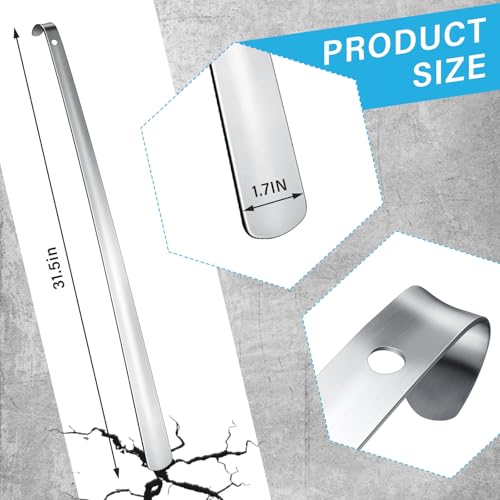 Geelin 2 Pcs 31.5\'\' Extra Long Handled Metal Shoe Horn Multifunctional Stainless Dressing Sticks for Elderly Disabled Limited Mobility Dressing Aid for Shoes Socks Daily Living Aid Hip Replacement