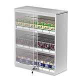 Cigarette Rack with Lock Sliding Doors, Aluminum Alloy Cigarettes Organizer with Automatic Pusher, Transparent cigarette display case for retail for Supermarket Stores (Silver, 15.1x6.8x17.7in)
