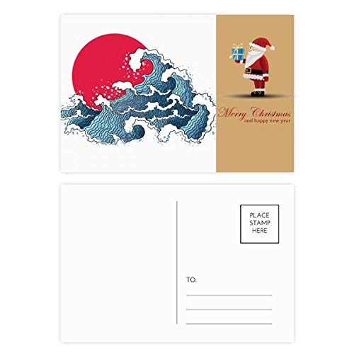 Cartes postales Père Noël Japon pour réchauffer les cœurs avec une aquarelle rouge soleil et mer