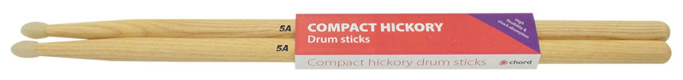 Chord Hickory Compact Drumsticks 5A NYLON TIP Bundle of 3 Pairs