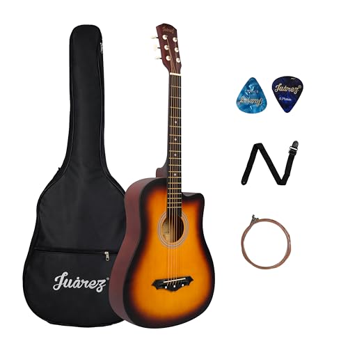 Juarez JRZ38C 38 Inch Cutaway Acoustic Guitar (Matte 3 Tone Sunburst) | Linden Wood Body | Catalpa Neck | Guitar Kit with Bag, Strap, Spare Strings & Picks