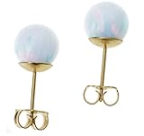 14k Gold Created Opal Round Stud Earrings