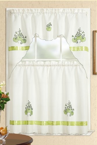 Mystique Home Fashion Apple Stitch Kitchen Curtain with Swag and Tier Set