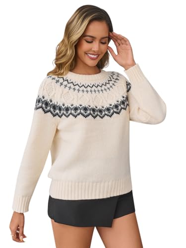 Womens Cropped Sweater Trendy 2025 Long Sleeve Crewneck Fair Isle Sweaters Chunky Knit Pullover Tops Fall Outfits3