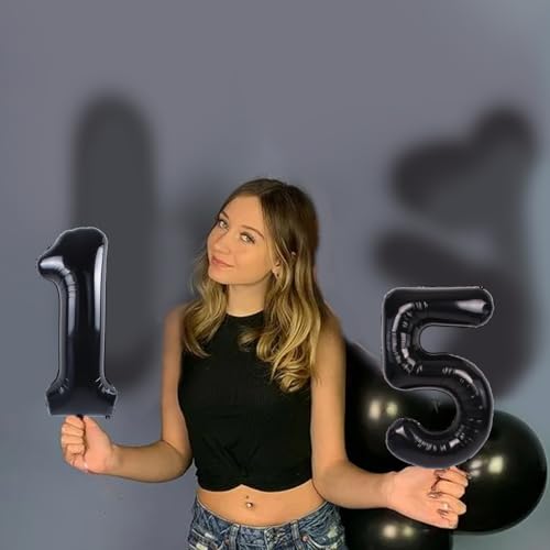 Image of TONIFUL Number Balloons 16 Inch Black 0-9 Number Mylar Foil Balloons 10 Pcs Black Custom Digital Balloons for Birthday Party Engagement Graduations Anniversary Baby Shower Decorations Party Supplies