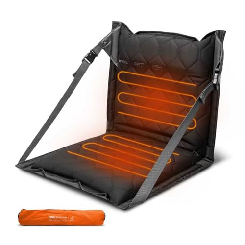 3段階の温度設定が可能な加熱式インフレータブル折りたたみシート、背もたれと調節可能なストラップ付きの押して膨らませるポータブルスタジアムチェア、キャンプやアウトドア用のパワーバンク対応加熱シート