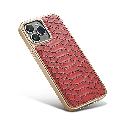 Étui en cuir véritable pour iPhone 14 Pro Max rouge foncé de haute qualité