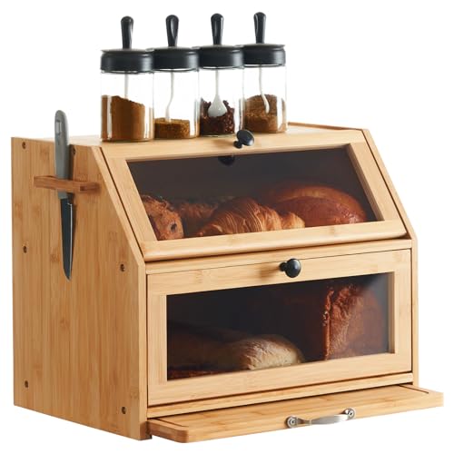 YOUDENOVA Brotkasten Bambus Eco Brotbox Brotkorb mit Schneidebrett Aufbewahrungsbox Küche Brotaufbewahrung Brotbehälter Visualisiert für Brot, Röstbrot, 39x26x32,5(LxBxH) cm, Natur Bambus