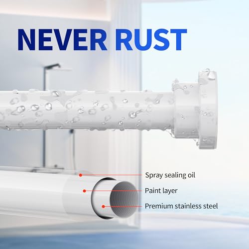 Image of Mcrbeay Shower Curtain Rod, 1 inch Diameter Heavy Duty Tension Shower Rod, Non Slip Adjustable 28-102 inch No Drilling Shower Curtain Rods Spring Tension For Bathroom, Shower Stall, No Rust, White
